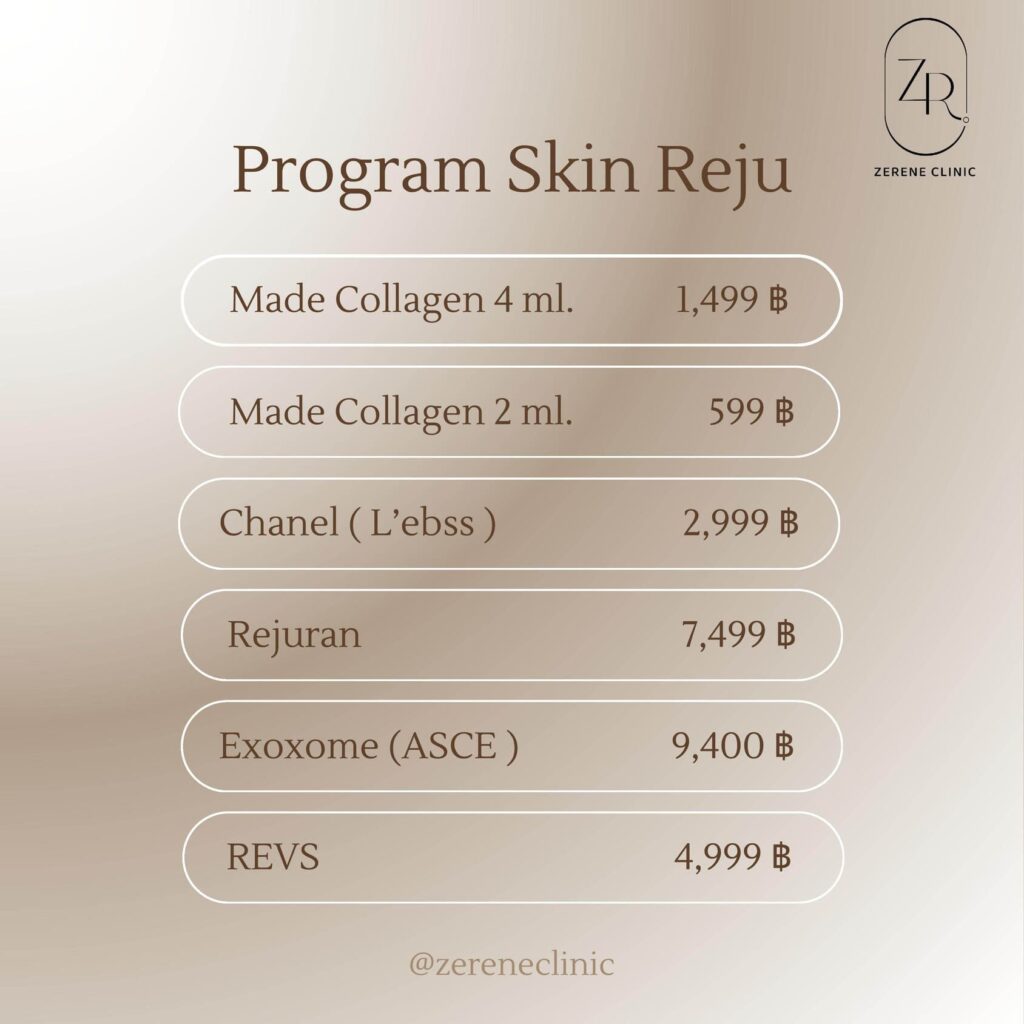 เมนู Skin Reju มาเด้หน้าใส รีจูรัน ซีรีน คลินิก คลินิกเสริมความงาม ใกล้BTS บางหว้า MRTบางไผ่